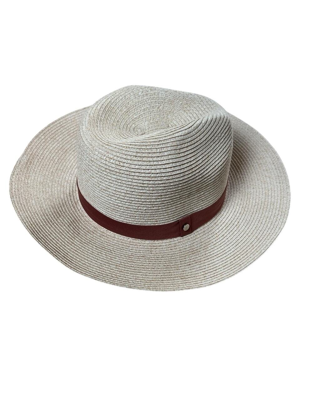 Nordstrom Hat Womens One Size Beige Straw Panama Wide Brim Travel Beach Summer